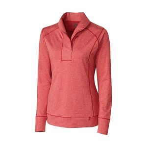 NWT Cutter & Buck Cardinal Red Heather Womens Shoreline Half-Zip
